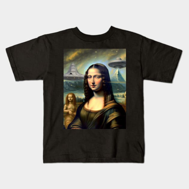 Mona Lisa from space on a space craft for space lovers Kids T-Shirt by OMjan